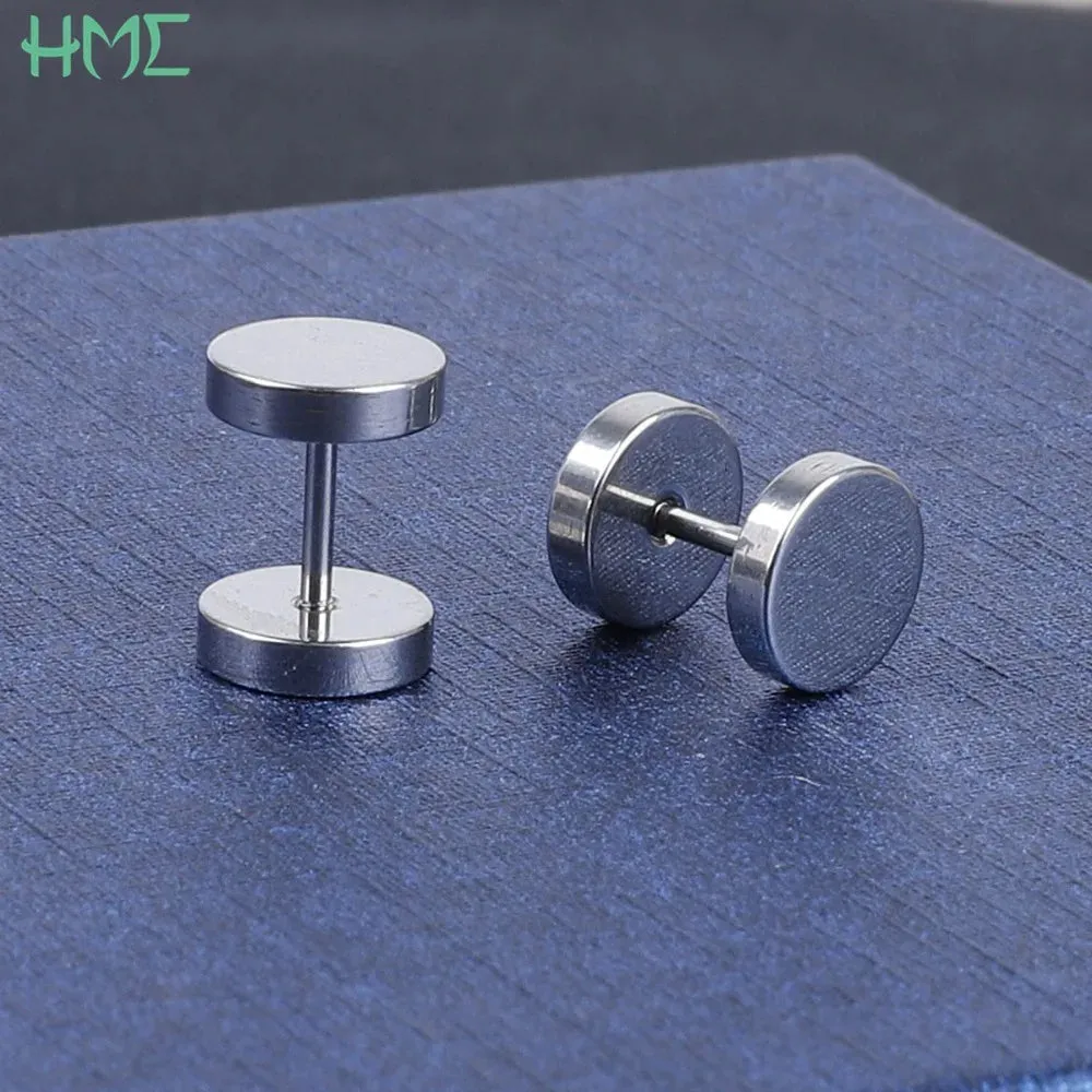 1pc Punk Titanium Stainless Steel Barbell Gothic Stud Earrings For Men Women Pierced Body Jewelry Prevent Allergy Brincos Bijoux