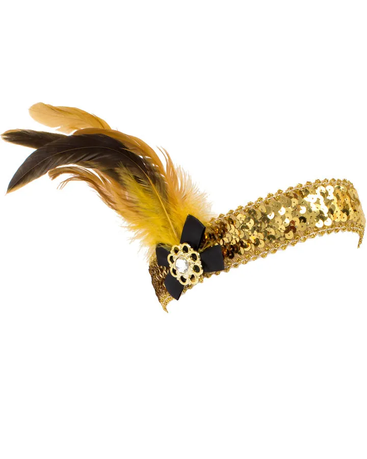 20s Gold Feather Flapper Headband
