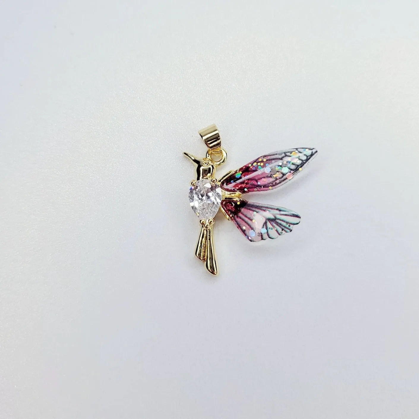 24K Gold Filled Teardrop CZ Hummingbird Charm