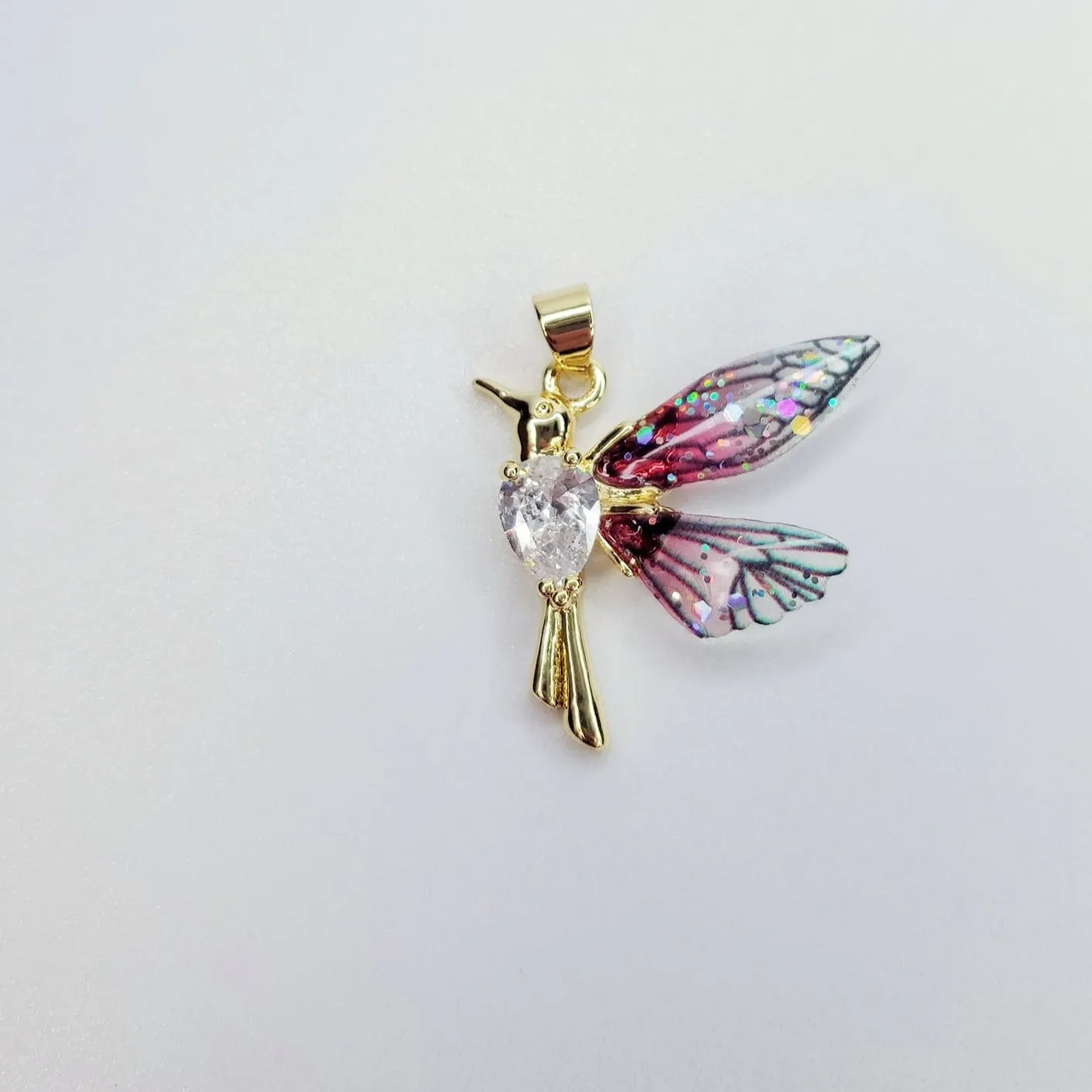 24K Gold Filled Teardrop CZ Hummingbird Charm