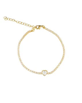 2mm Tennis Bracelet with CZ Heart Charm