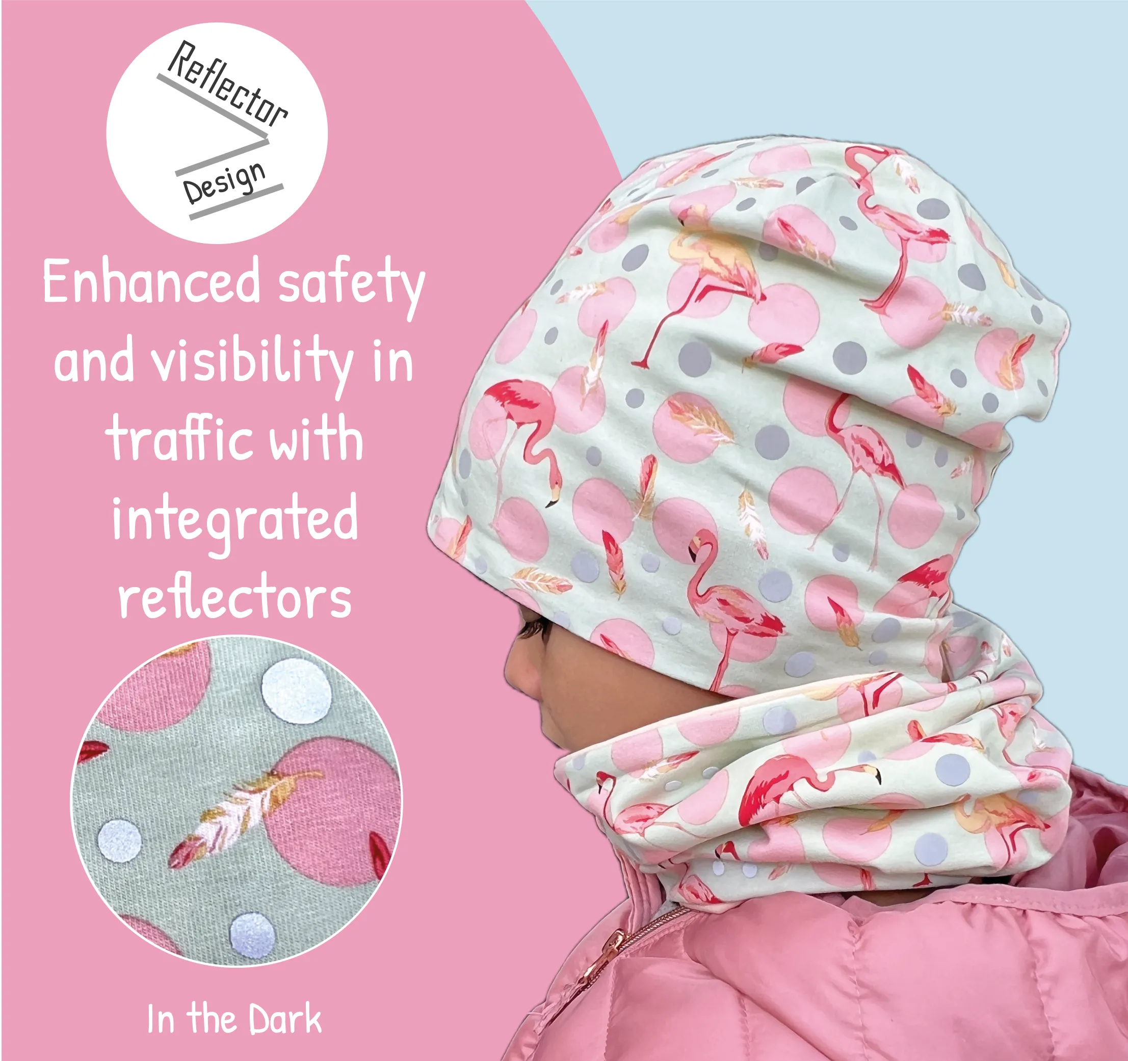 360° Reflector Beanie & Loop – Flamingo - Jersey inside