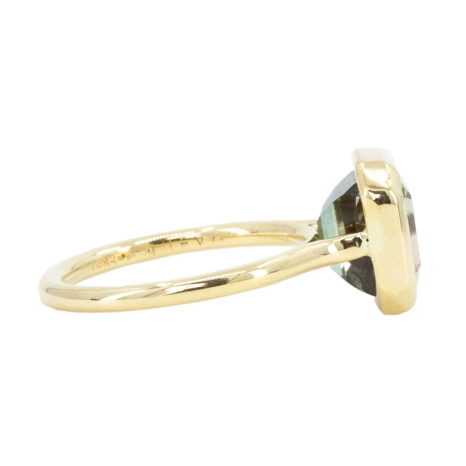 3.94ct Green Tourmaline Square Emerald Cut in 18k Yellow Gold Contemporary Bezel Setting