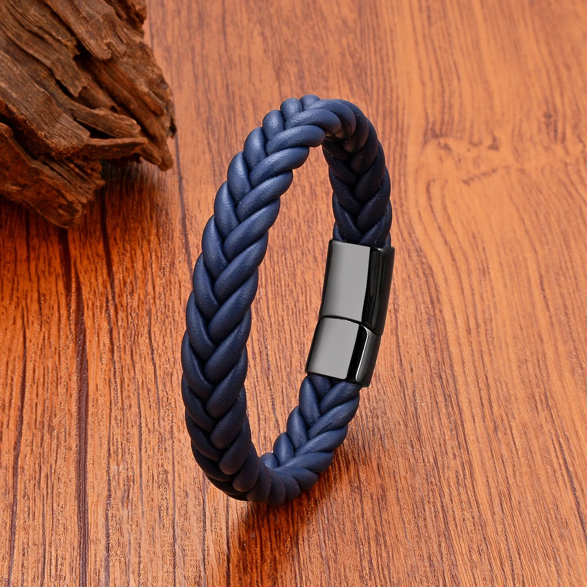 5 Color Wide Handmade Woven Leather Wrap Bracelets Men's Chain Bangles Stainless Steel Premium Jewelry Gift For Boyfriend