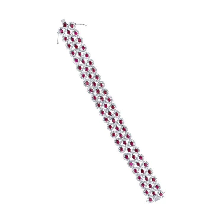 5.92ct Diamond & 16.39ct Ruby 14k White Gold Bracelet