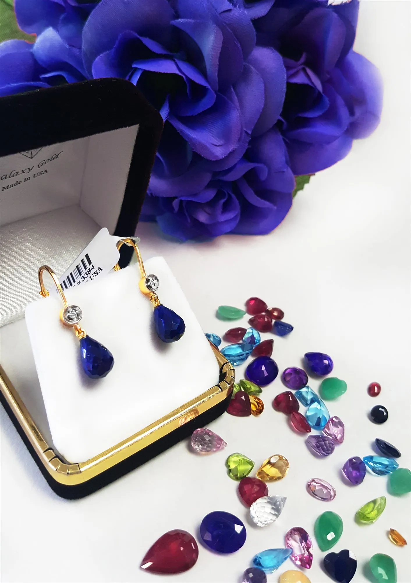 6.63 Carat 14K Solid Yellow Gold Femme Sapphire Diamond Earrings