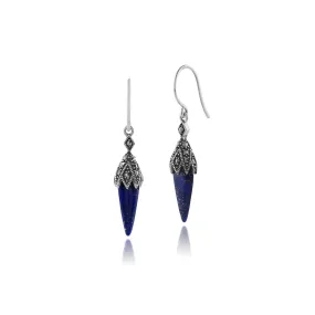 925er Sterlingsilber Markasit & Lapislazuli Fallen/ Lang Ohrringe