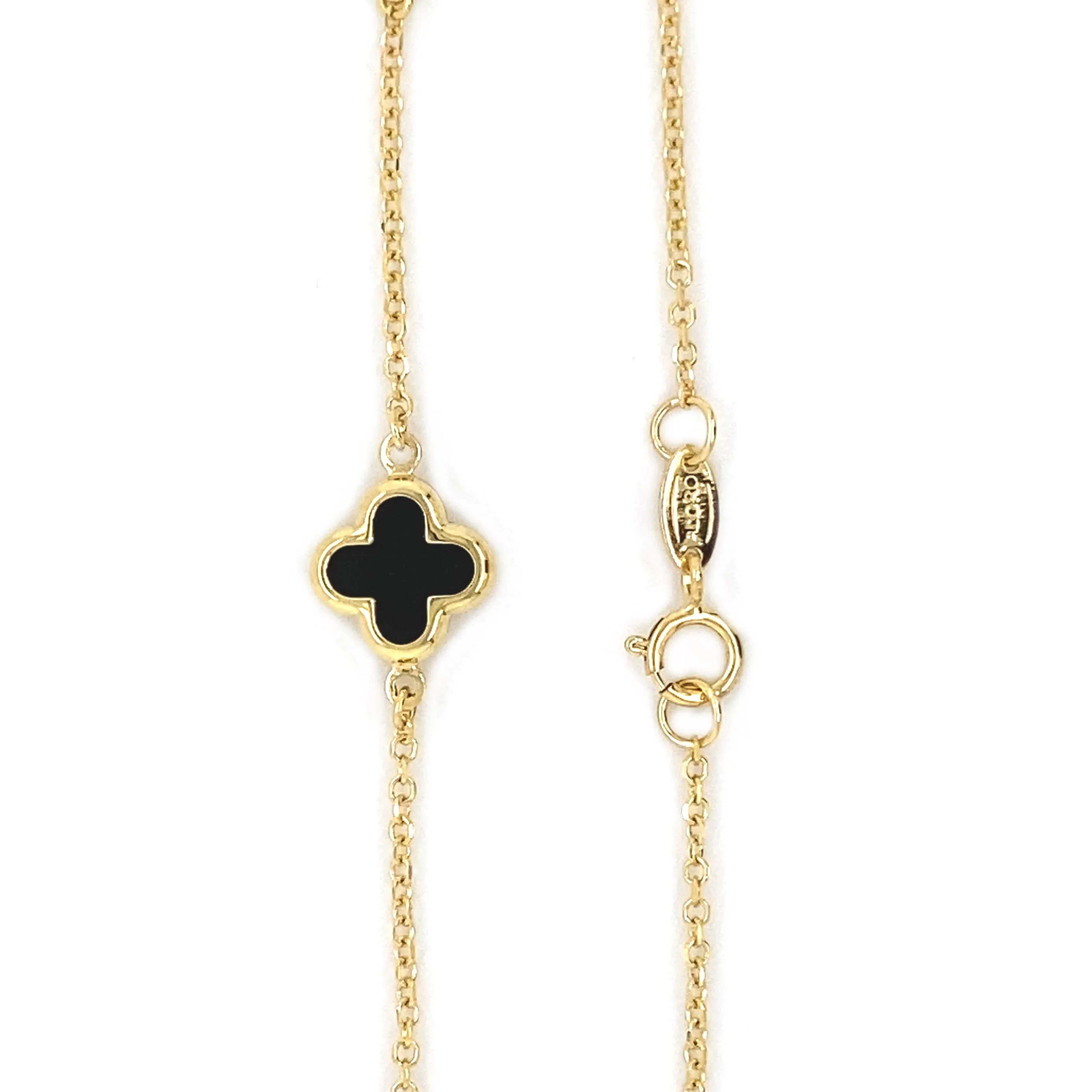 9ct Gold 3 Station Onyx Clover/Quatrefoil Bracelet