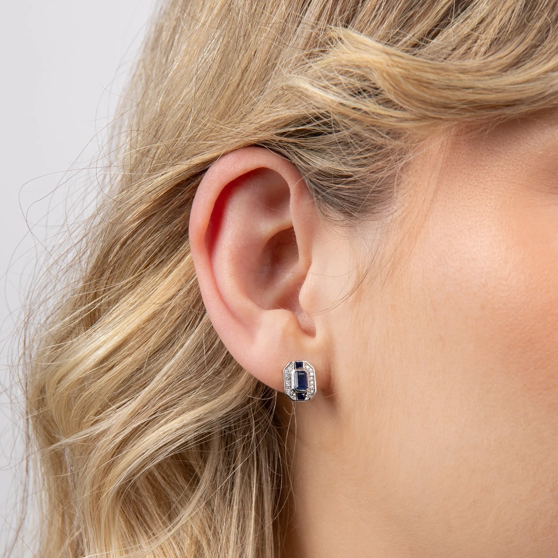 9ct Gold Rhodium Plated Sapphire Earrings GE2474L