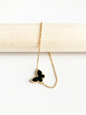 Adjustable Onyx Butterfly Motif Bracelet in Gold
