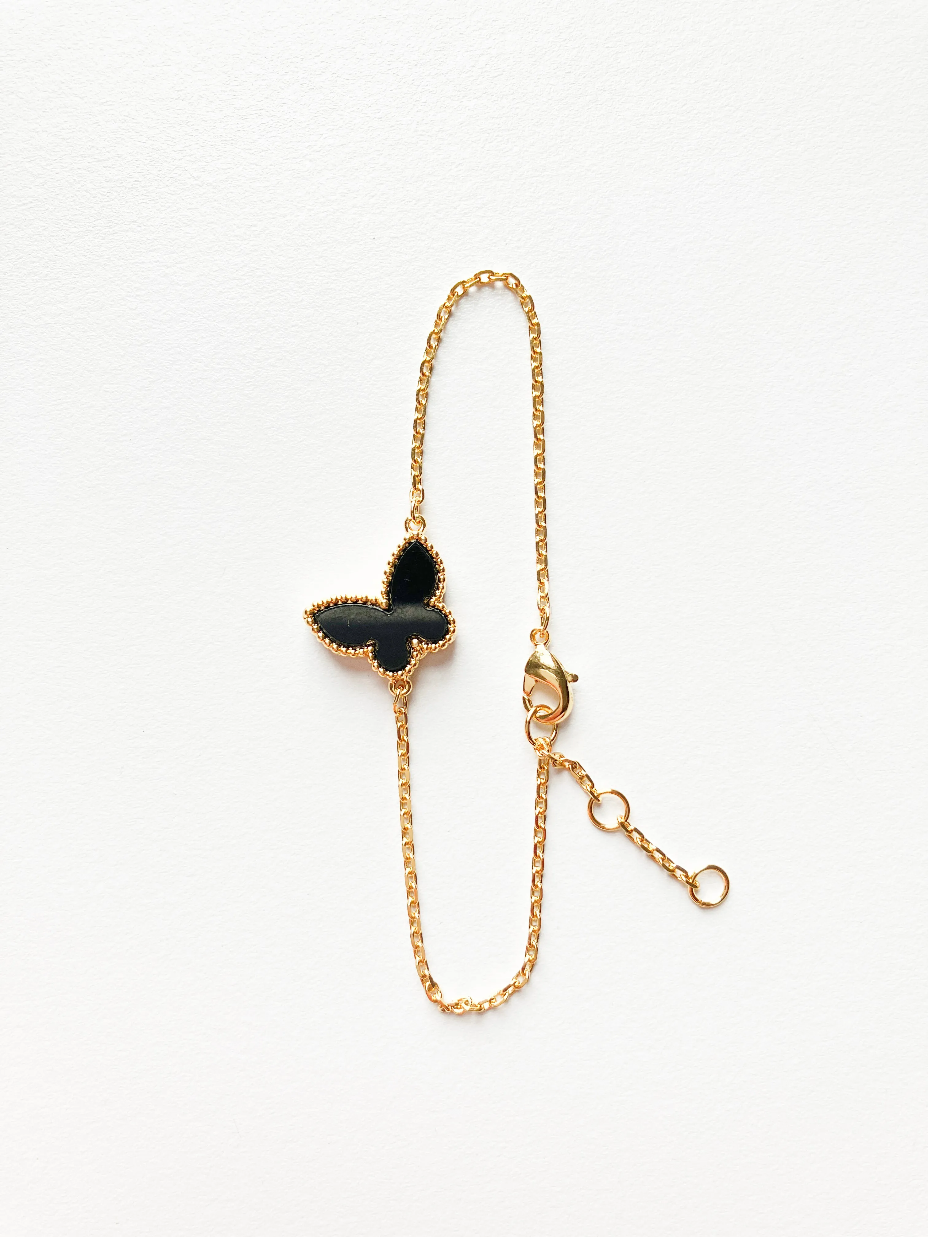 Adjustable Onyx Butterfly Motif Bracelet in Gold