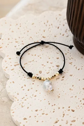 Adorne Pearl Drop Adjustable Bracelet Black
