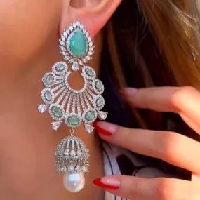 Alara Mint & White Gold Statement Indian Jewelry Earrings Rose Gold - Jaipur Rose Modern Luxury Designer Indian Jewelry