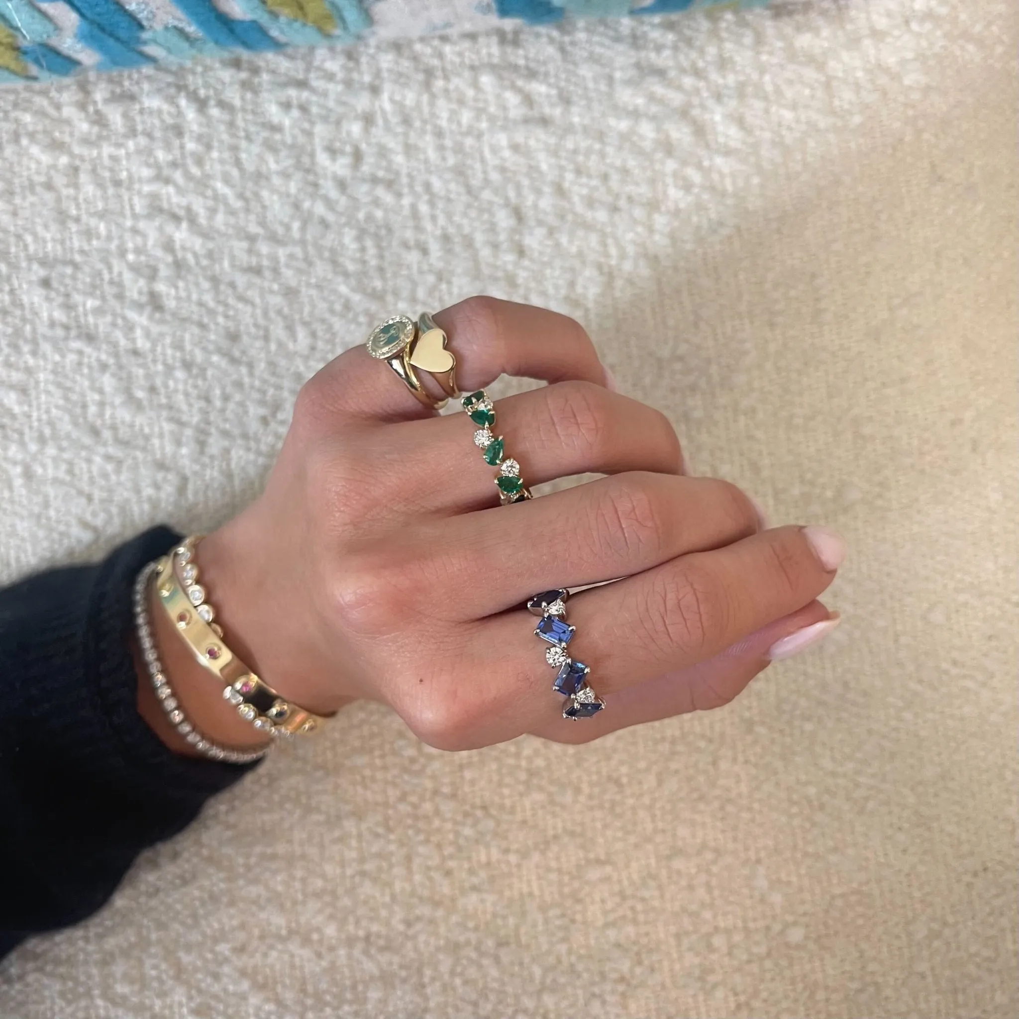Alternating Round Diamond & Gemstone Pear Band
