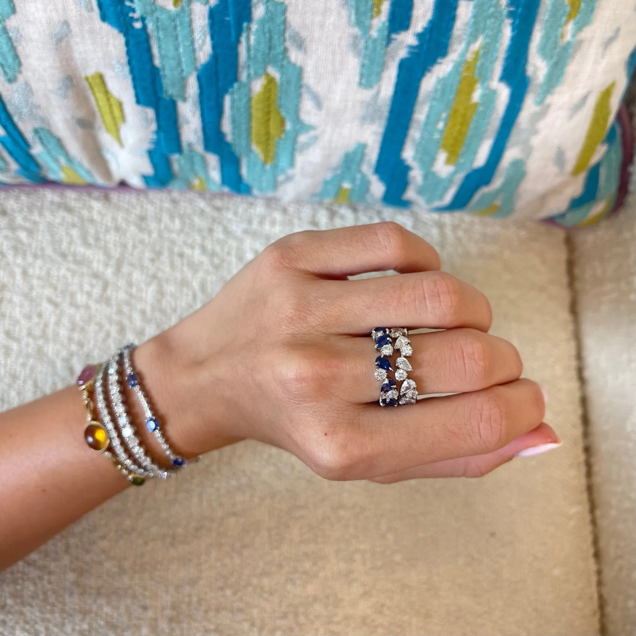Alternating Round Diamond & Gemstone Pear Band
