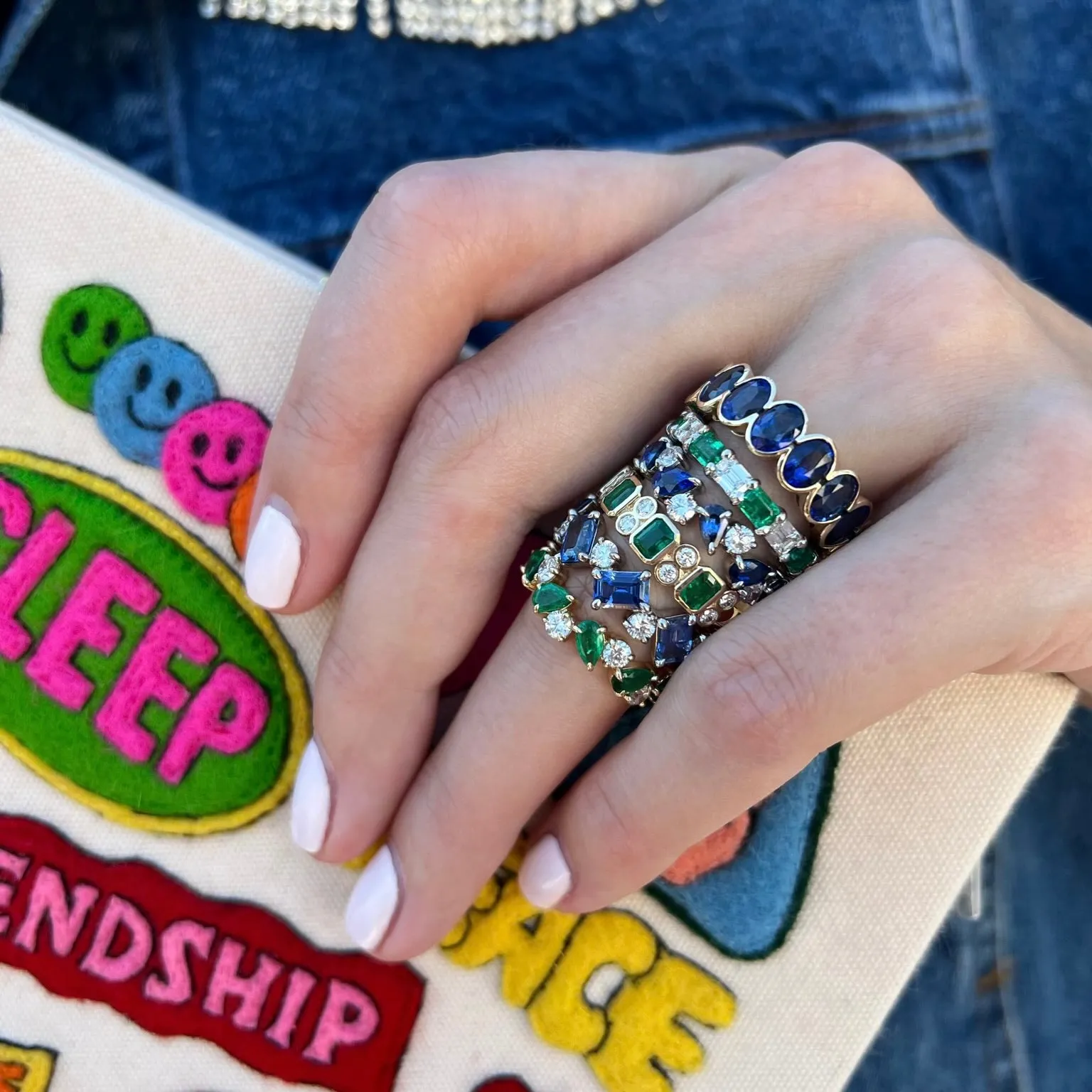 Alternating Round Diamond & Gemstone Pear Band