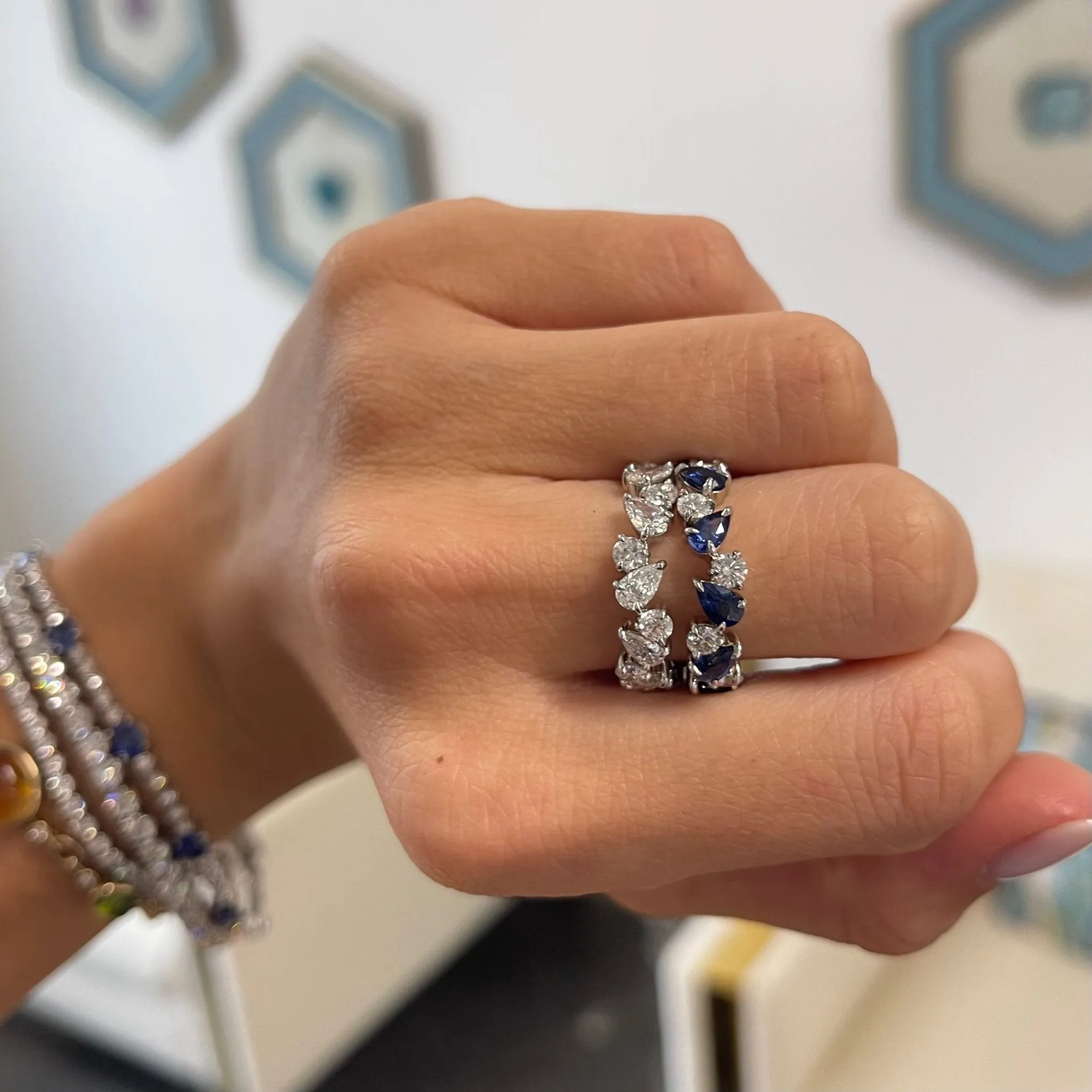 Alternating Round Diamond & Gemstone Pear Band