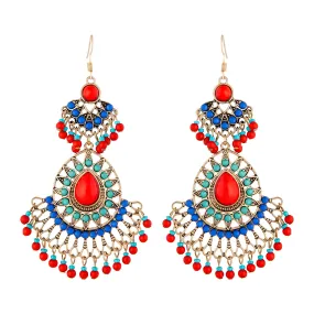 Antique Gold Beaded Tassel Statement Earring