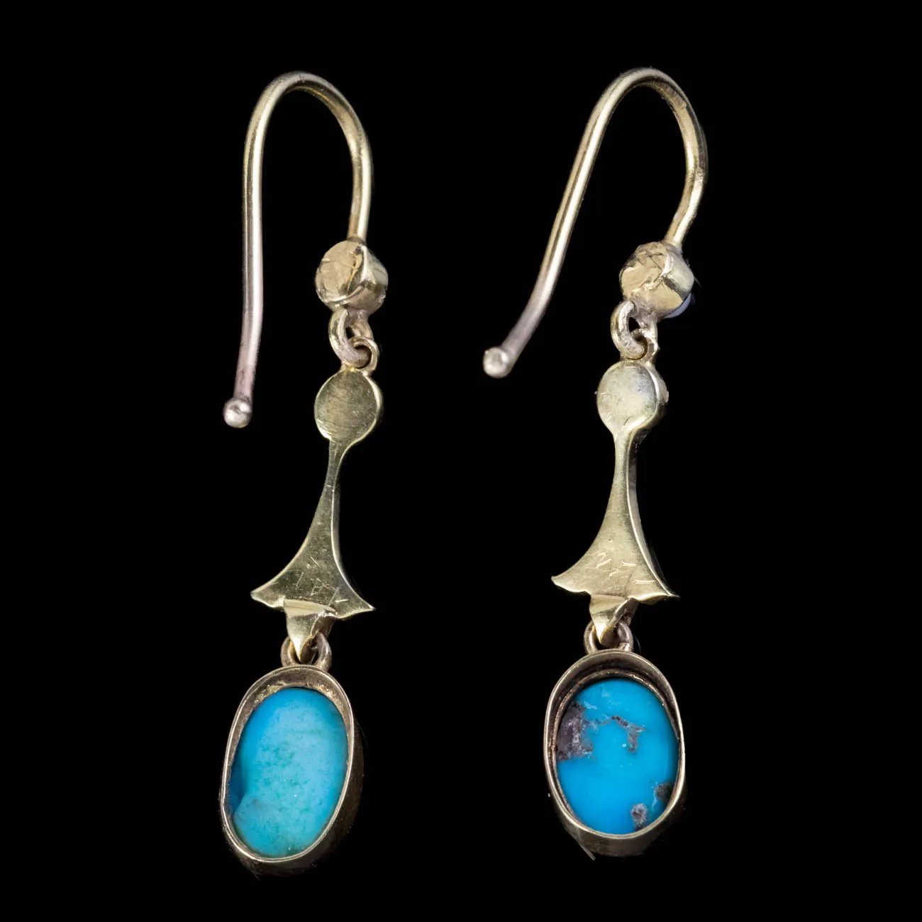 Antique Victorian Turquoise Pearl Drop Earrings 18Ct Gold Circa 1890