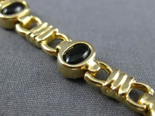 ANTIQUE WIDE AAA BLACK ONYX 14KT YELLOW GOLD 3D CLASSIC OVAL BRACELET #22728