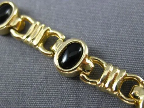 ANTIQUE WIDE AAA BLACK ONYX 14KT YELLOW GOLD 3D CLASSIC OVAL BRACELET #22728