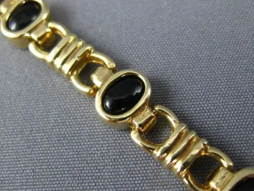 ANTIQUE WIDE AAA BLACK ONYX 14KT YELLOW GOLD 3D CLASSIC OVAL BRACELET #22728