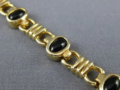 ANTIQUE WIDE AAA BLACK ONYX 14KT YELLOW GOLD 3D CLASSIC OVAL BRACELET #22728