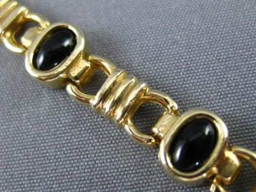 ANTIQUE WIDE AAA BLACK ONYX 14KT YELLOW GOLD 3D CLASSIC OVAL BRACELET #22728