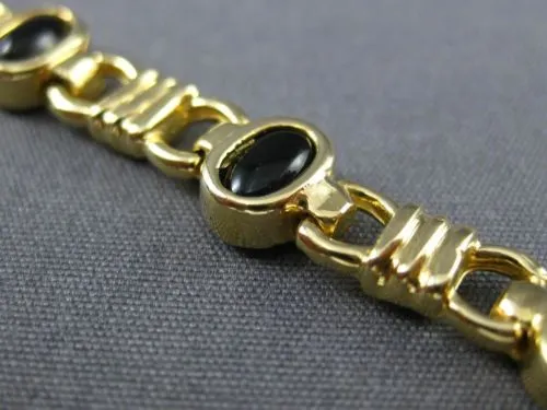 ANTIQUE WIDE AAA BLACK ONYX 14KT YELLOW GOLD 3D CLASSIC OVAL BRACELET #22728