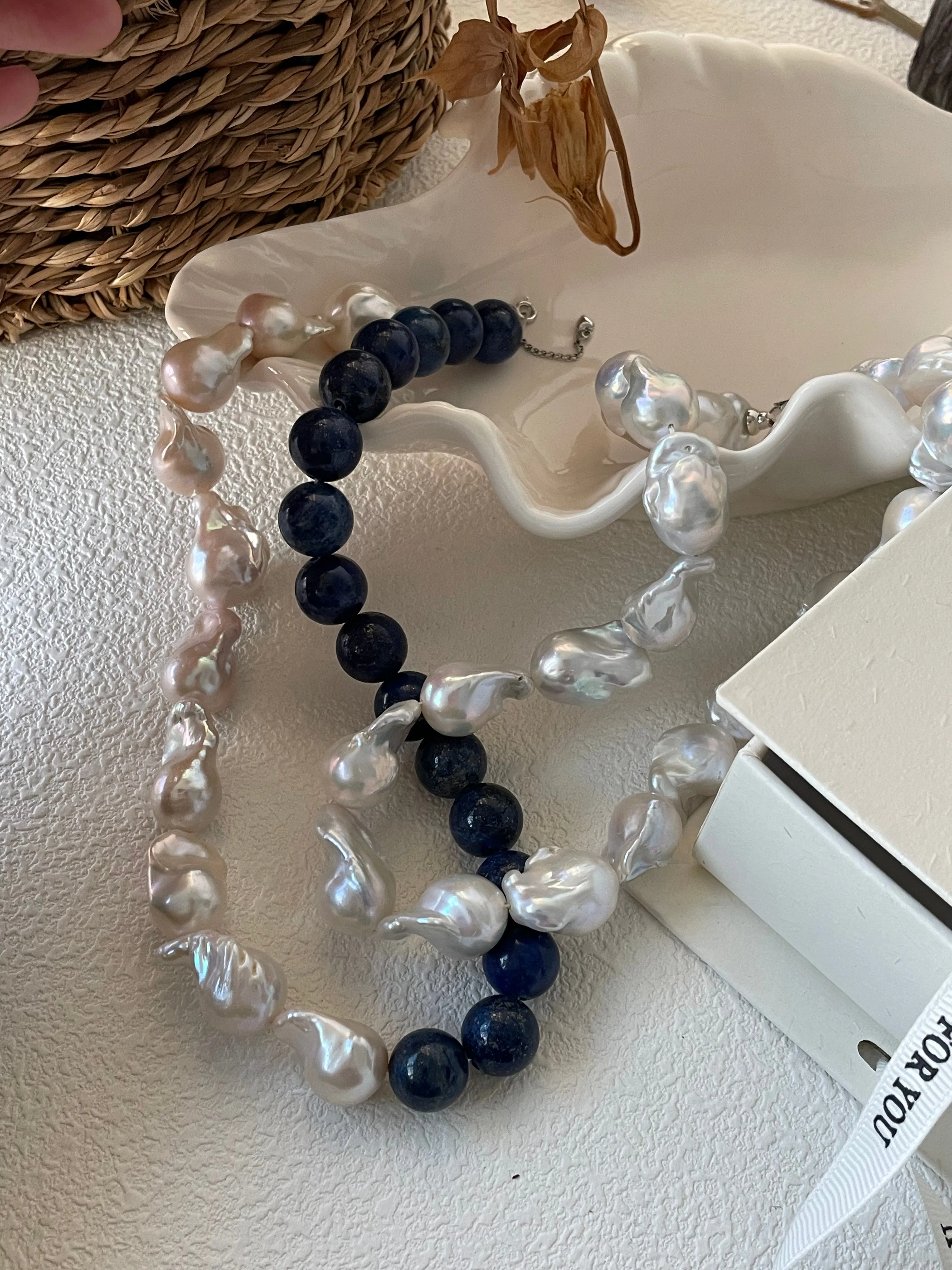 ASHA Baroque pearl and lapis lazuli necklace