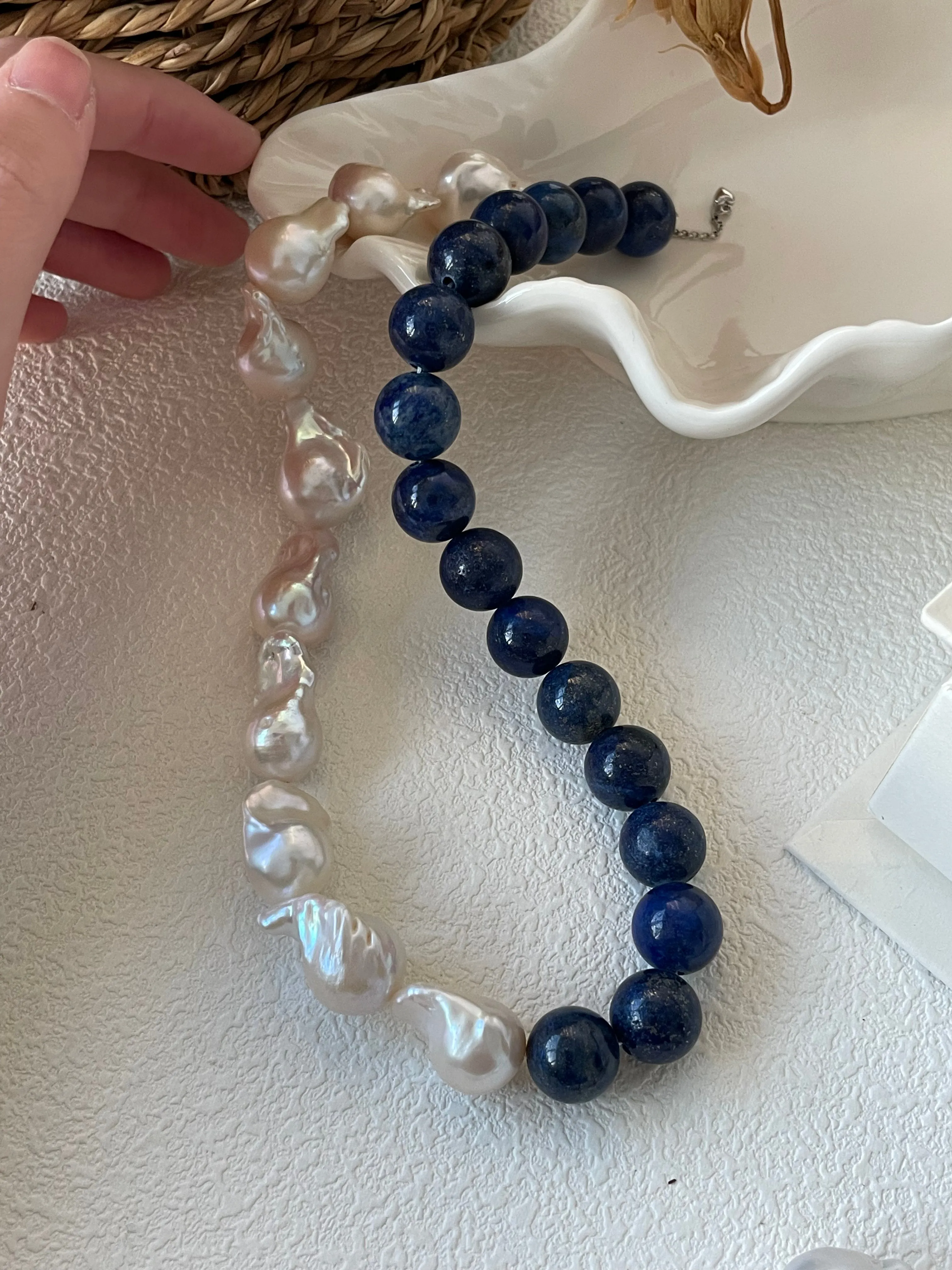 ASHA Baroque pearl and lapis lazuli necklace