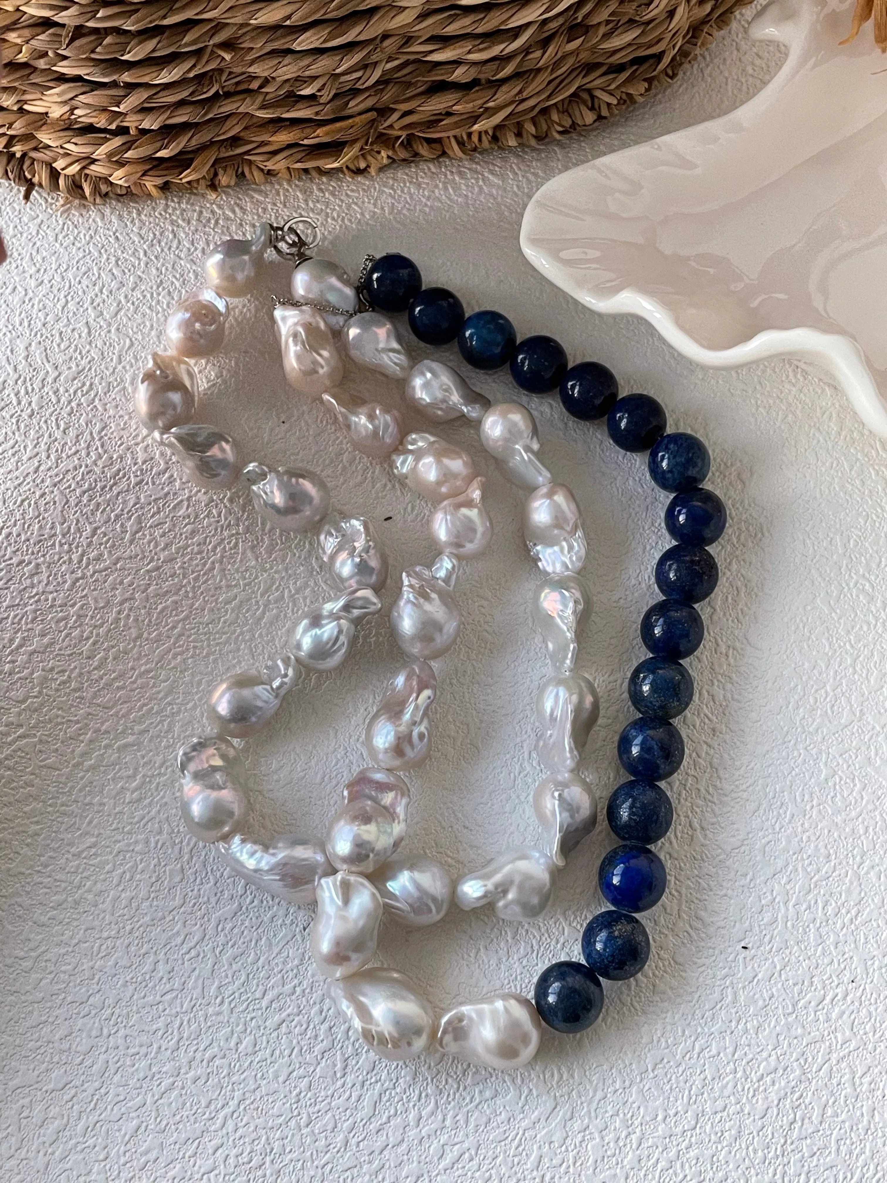 ASHA Baroque pearl and lapis lazuli necklace