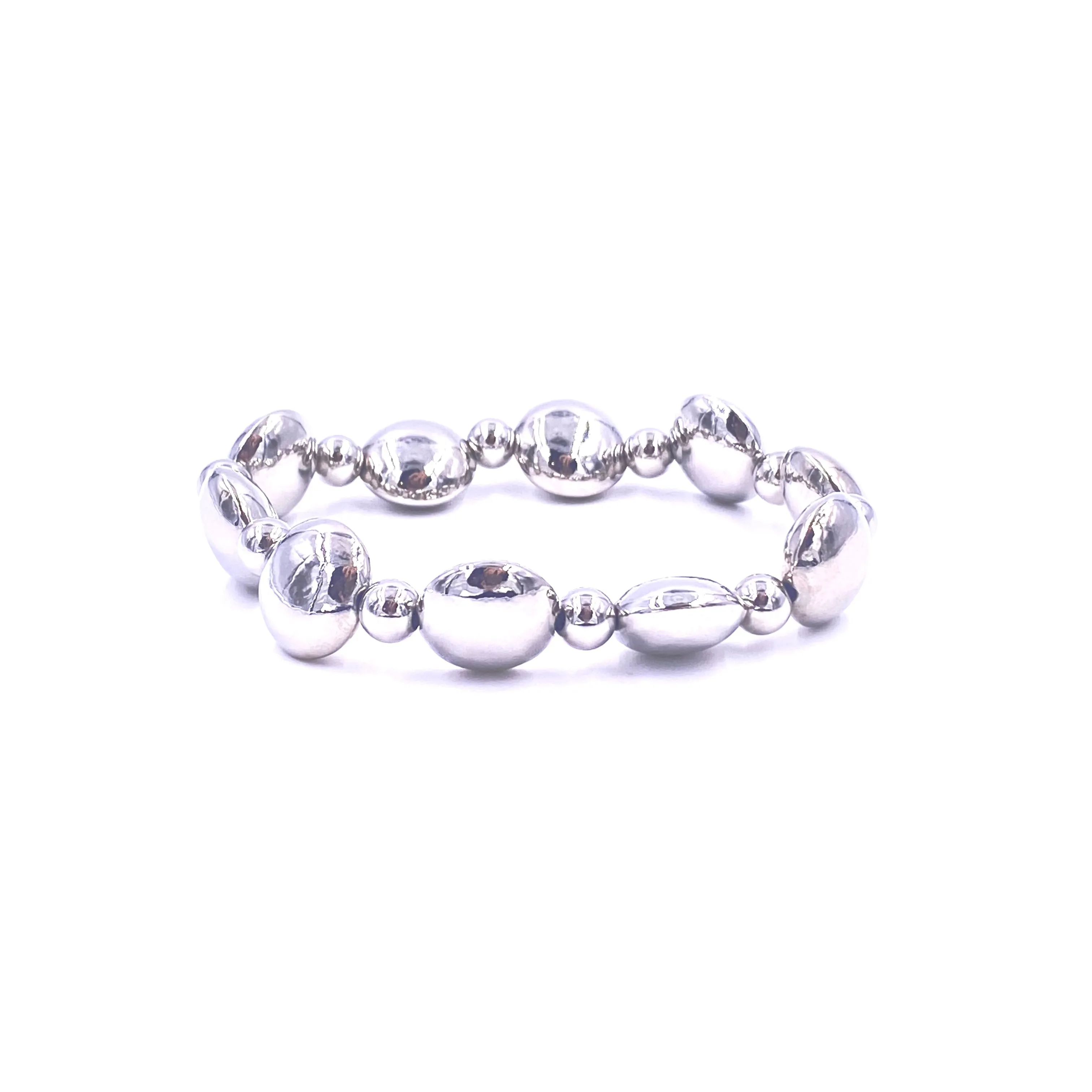 Ashley Gold Stainless Steel Round Flat Ball Beaded Stretch Bracelet