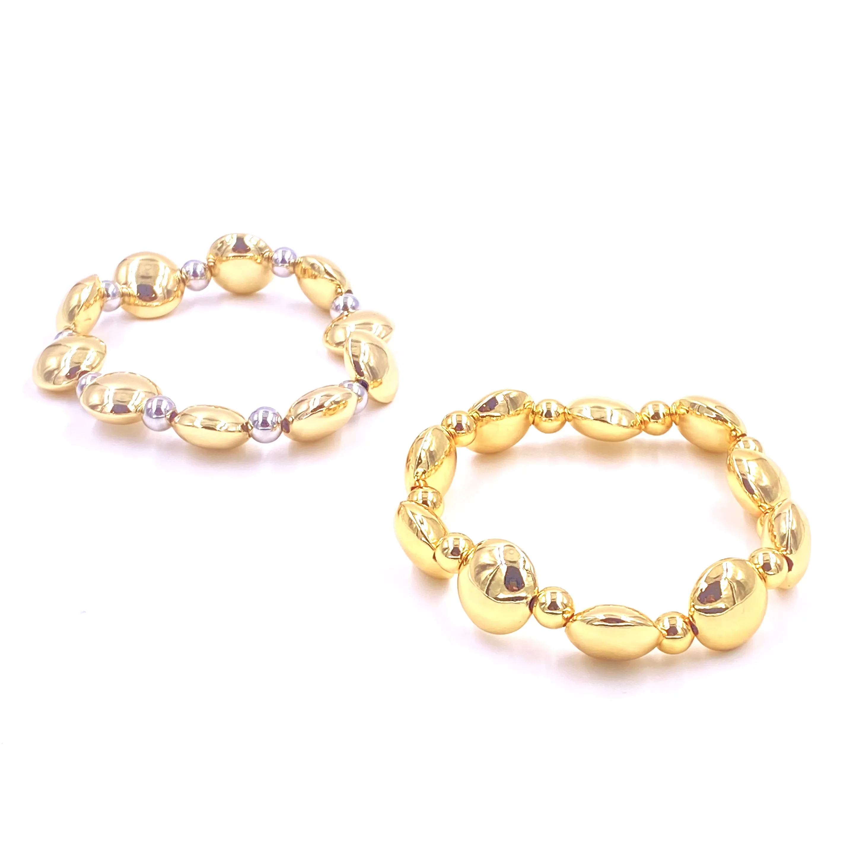 Ashley Gold Stainless Steel Round Flat Ball Beaded Stretch Bracelet