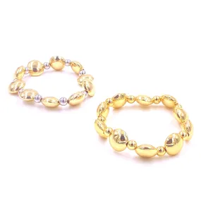 Ashley Gold Stainless Steel Round Flat Ball Beaded Stretch Bracelet
