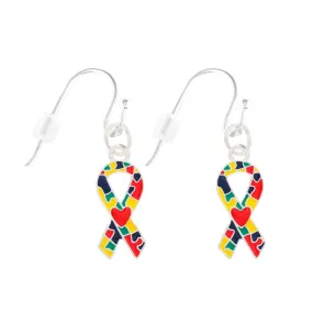 Autism Ribbon with Heart Hanging Earrings