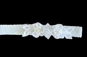 Baby Christening Headband with Kanzashi Flowers