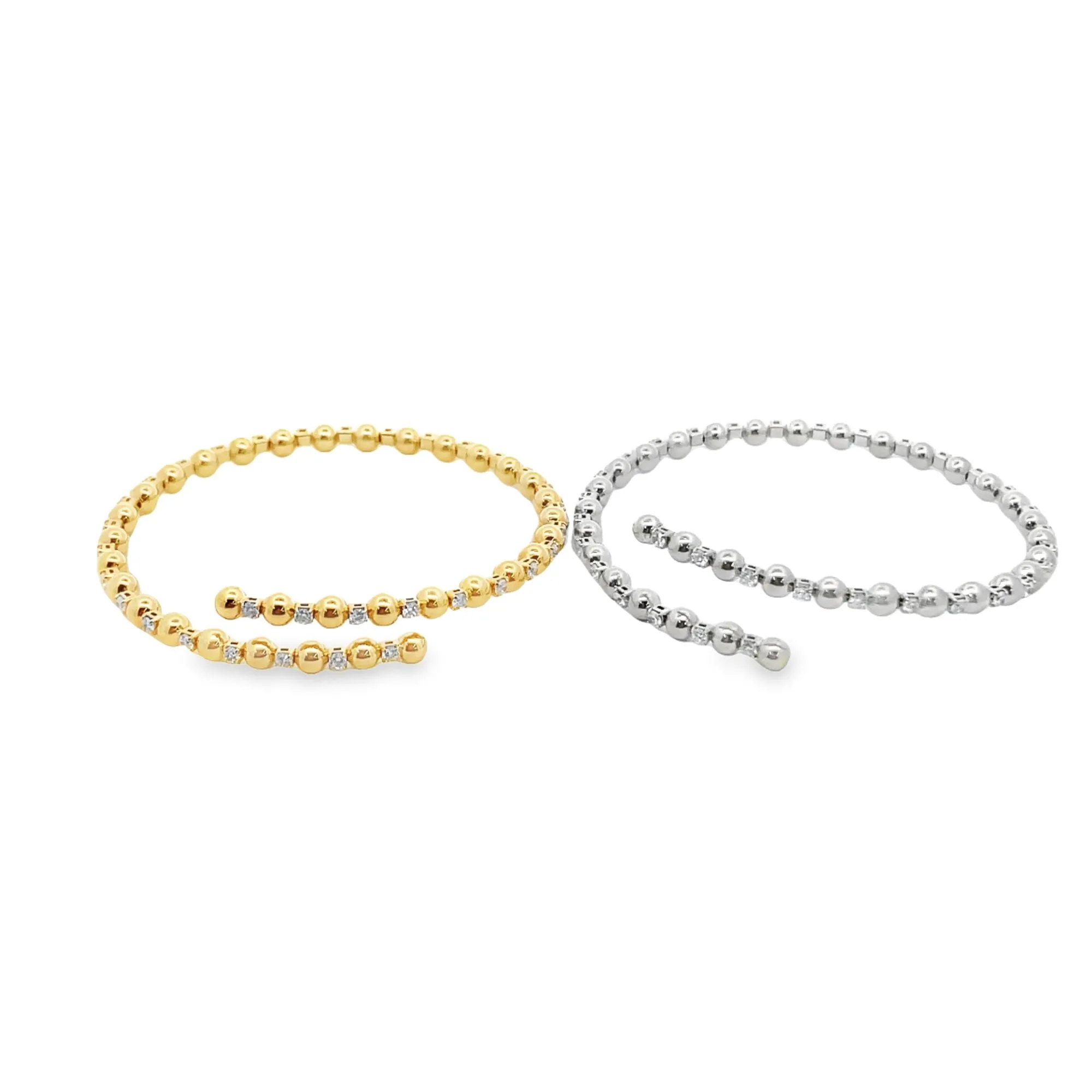 Beaded Open Wrist Bangle With CZ Stones (B58)