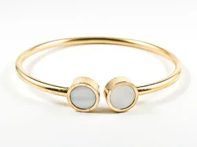 Beautiful Round Shape Duo Mother Of Pearl Disc Gold Tone Steel Bangle