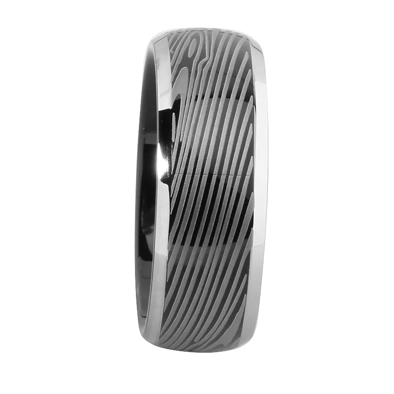Black Tungsten with Damascus Pattern Oval Wedding Ring 8mm