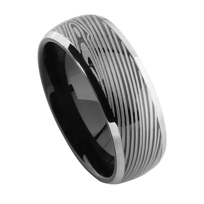 Black Tungsten with Damascus Pattern Oval Wedding Ring 8mm