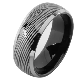Black Tungsten with Damascus Pattern Oval Wedding Ring 8mm