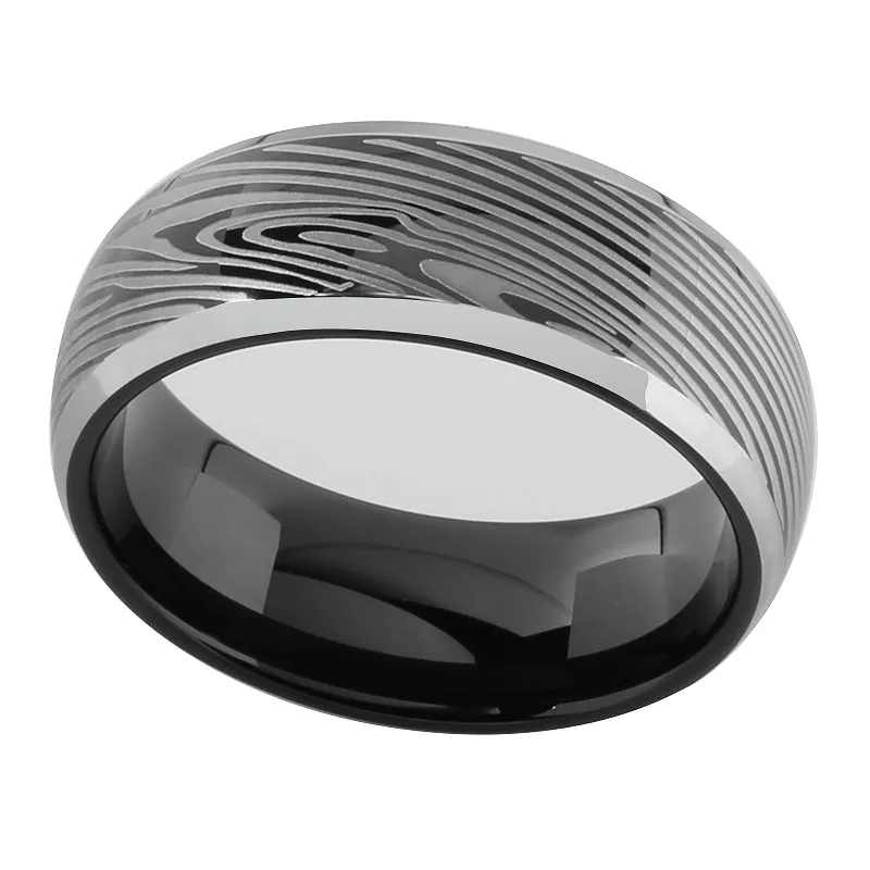Black Tungsten with Damascus Pattern Oval Wedding Ring 8mm