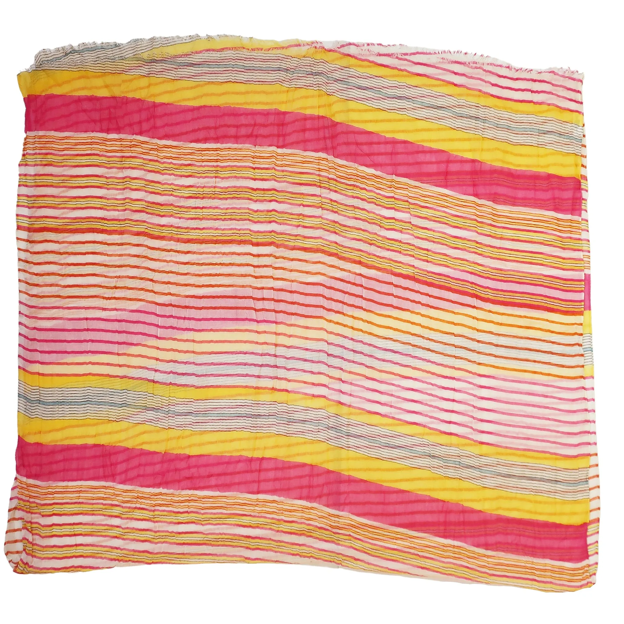Blue Pacific Cotton Starburst Striped Scarf in Hot Pink and Yellow