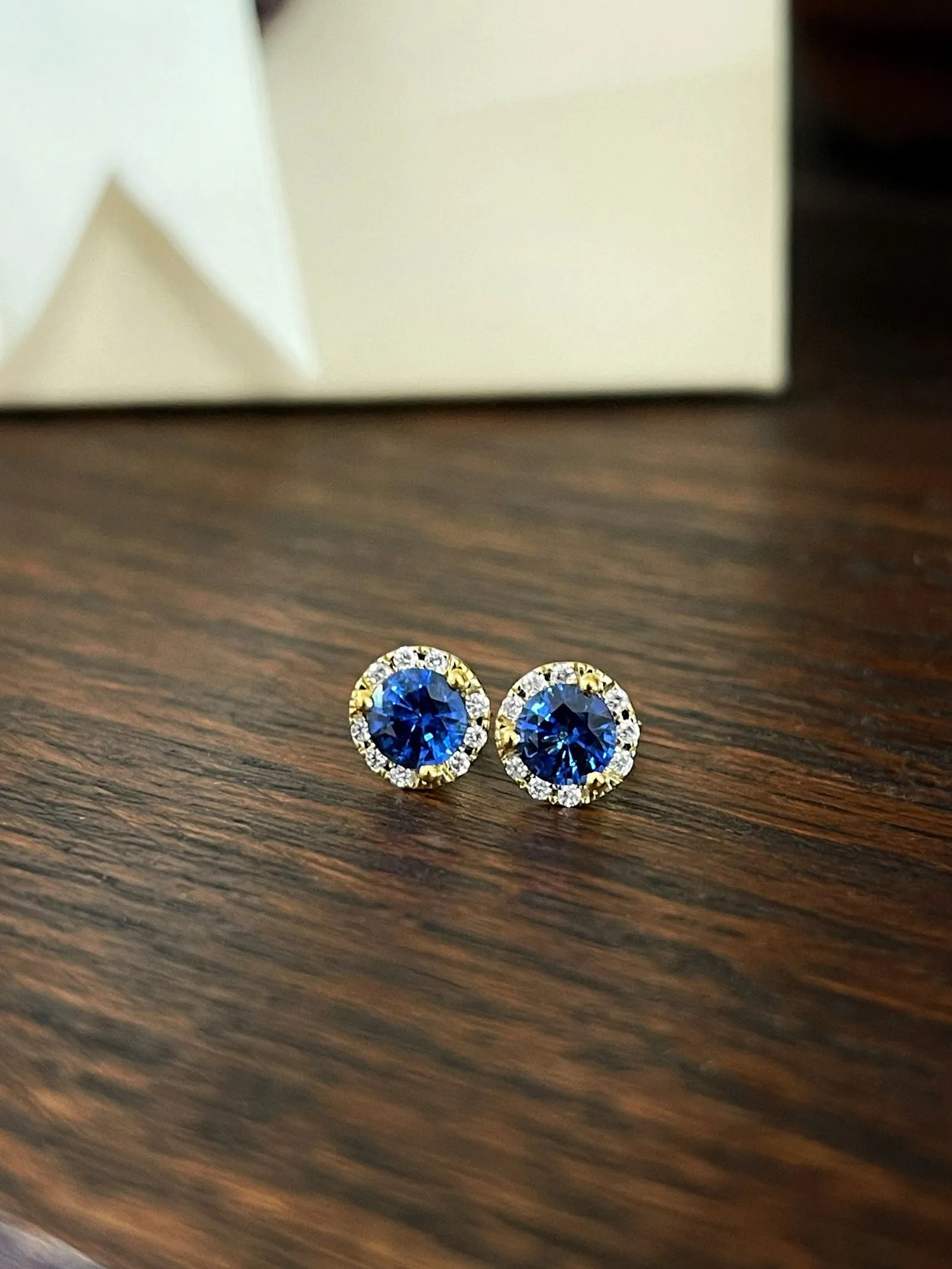 Blue Sapphire and Diamond Halo Studs