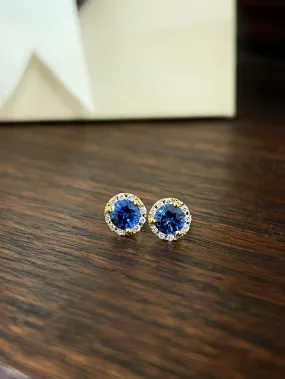 Blue Sapphire and Diamond Halo Studs