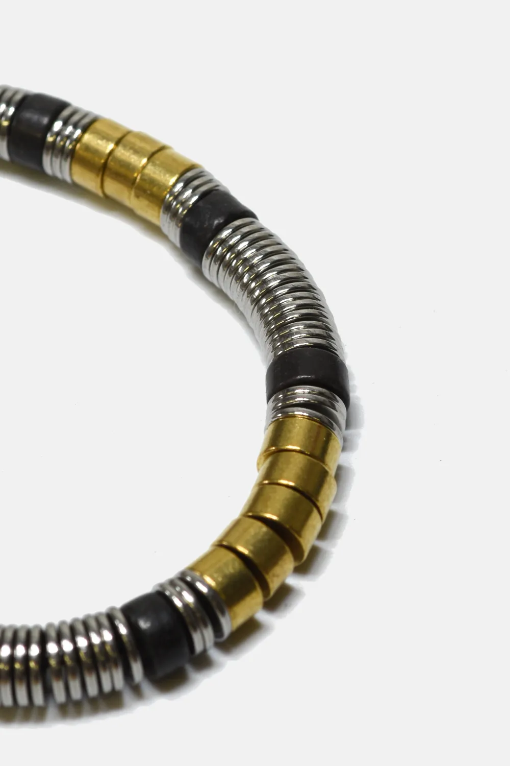 Brass   Onyx   Steel Disks Beaded Bracelet