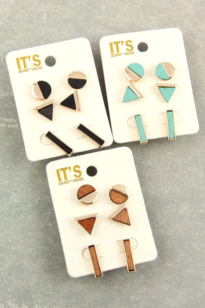 Circle Triangle Bar Stud Earrings Set