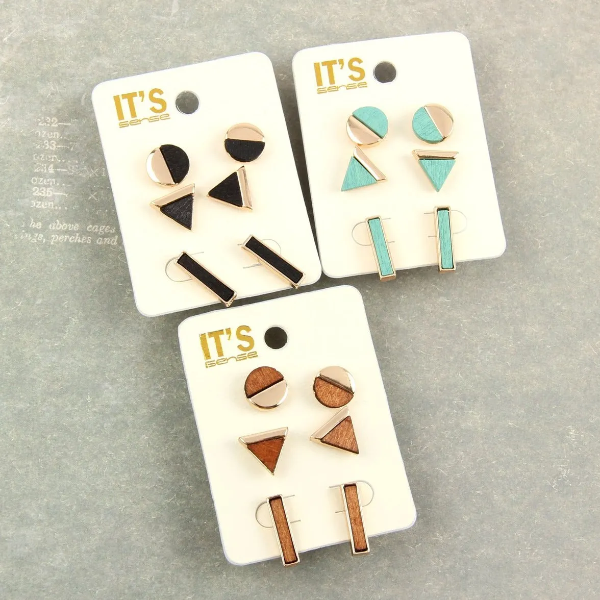 Circle Triangle Bar Stud Earrings Set