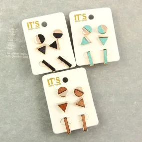Circle Triangle Bar Stud Earrings Set
